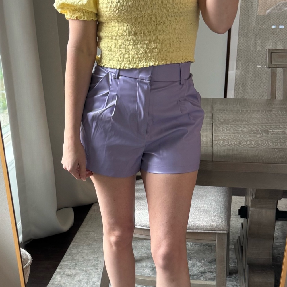 Lavender Purple Faux Leather Women's Shorts - Picture 7 of 16